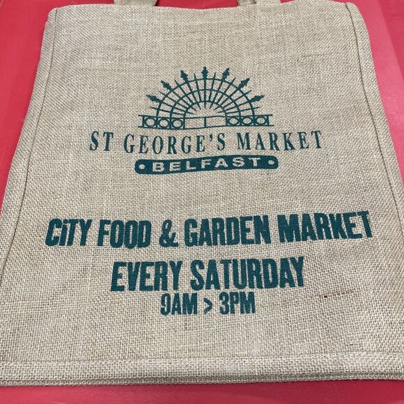 St. George’s Market Belfast, United Kingdom, Market Bag Jute Reusable Tote - Picture 3 of 5